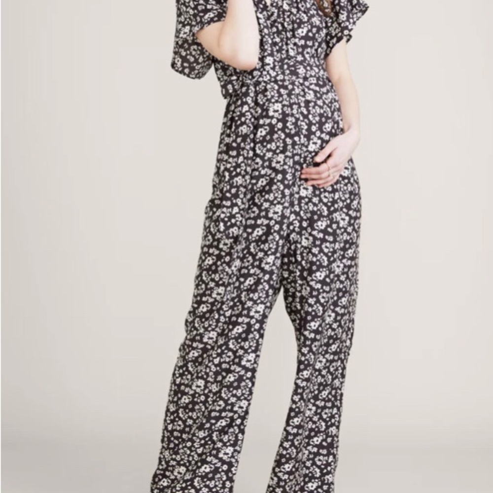 Hatch Regina Jumpsuit Black Floral Maternity Nursing Jumpsuit
